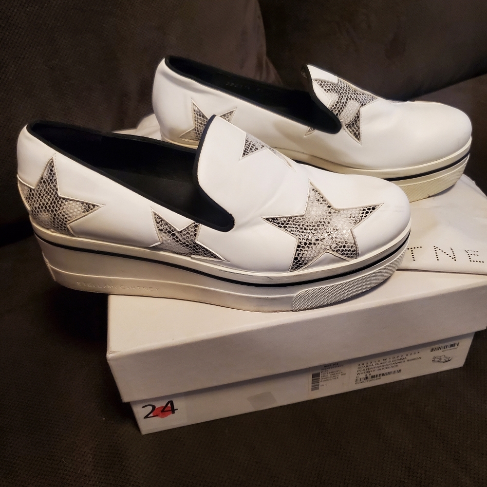 Stella McCartney Binx White Silver Star Platform Slip On Sneakers Size 39